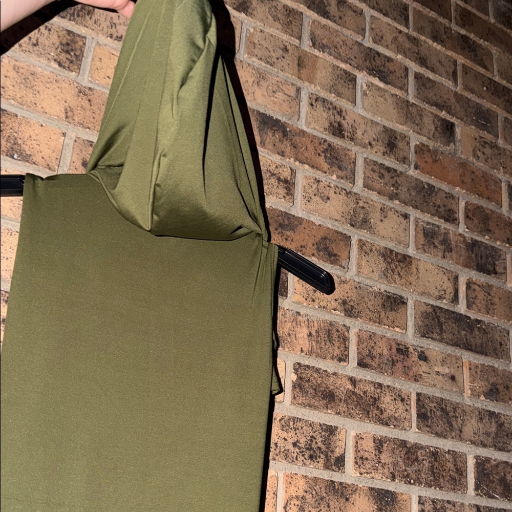 Asymmetrical Olive Green Sleeveless Ruched Dress - Picture 8 of 10